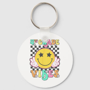 Girls 4th Grade Vibes Smile Face Byck To School Fo Key Ring