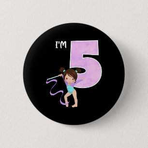 Girl's 5 Year Old Gymnast 5th Birthday Party Gymna 6 Cm Round Badge
