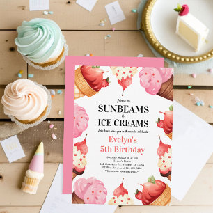 Girls 5th Birthday Sunbeams & Ice Creams Party Invitation