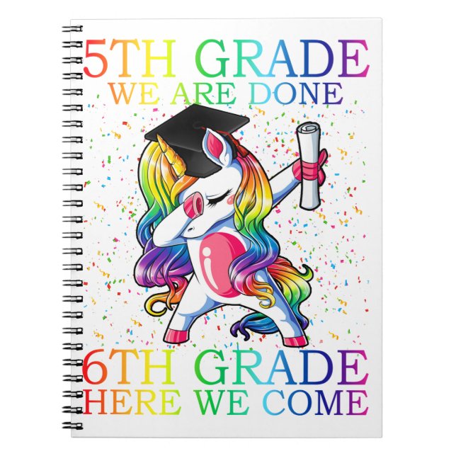 Girls 5th Grade Graduation Magical Unicorn Gift Notebook (Front)
