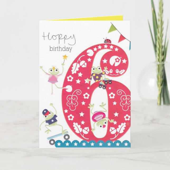Girls 6th Birthday Card - Theme Frogs (Front)