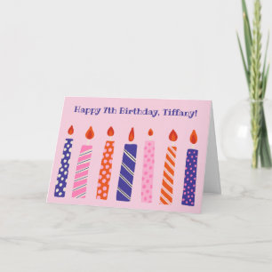 Girl's 7th Birthday 7 Pink, Purple Candles Party Card