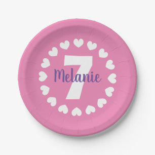 Girl's 7th Birthday party plates with age number