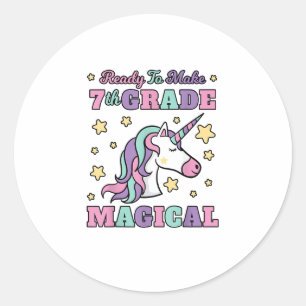 Girls 7th Grade Back To School Magical Unicorn Gif Classic Round Sticker