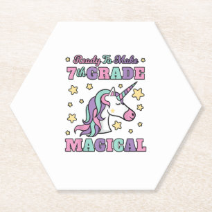 Girls 7th Grade Back To School Magical Unicorn Gif Paper Coaster