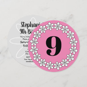 Girl's 9th Birthday party pink floral invitations