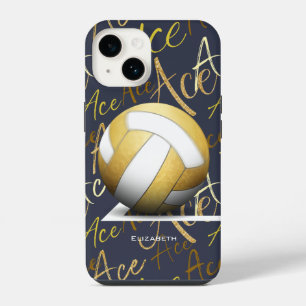 girl's ace serve gold volleyball w text pattern iPhone 14 case