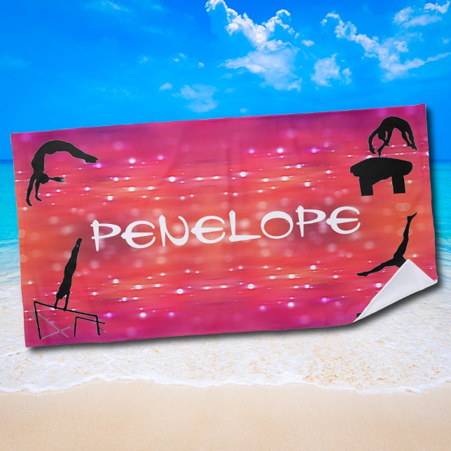 Girls All-Around Gymnastics Events Beach Towel (Ideal for gymnasts who love every part of the sport, this design highlights all four events with pow)