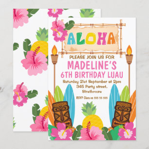 Girls Aloha Luau Birthday Invitation
