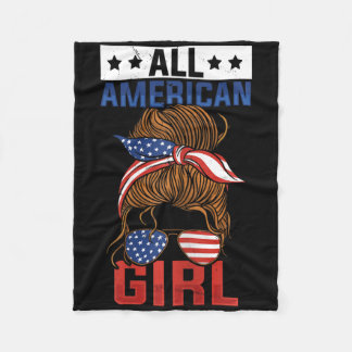 Girls American Flag All American Girl 4th Of July  Fleece Blanket