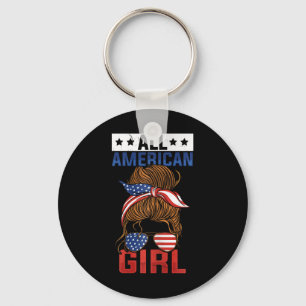Girls American Flag All American Girl 4th Of July Key Ring
