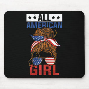 Girls American Flag All American Girl 4th Of July  Mouse Pad