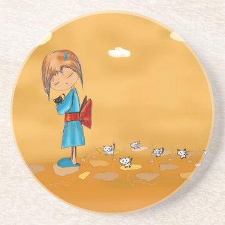 girls and cats coaster