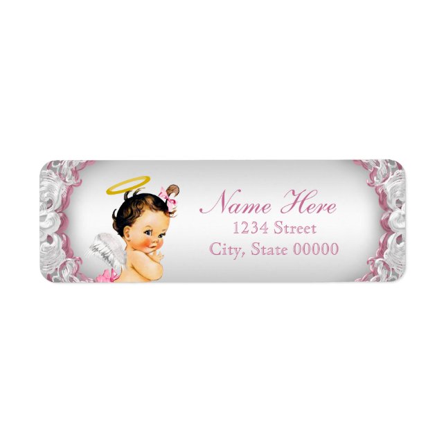 Girls Angel Baptism Christening Return Address Label (Front)