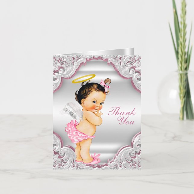 Girls Angel Baptism Thank You Card (Front)
