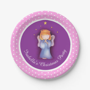 Girls angel personalised Christmas paper plate