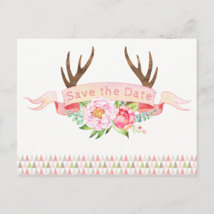 Girls Antler Baby Shower Save The Date Postcards