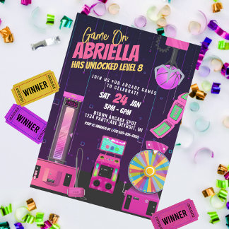 Girls Arcade Birthday Party Invitation