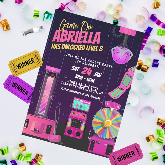 Girls Arcade Birthday Party Invitation (Creator Uploaded)