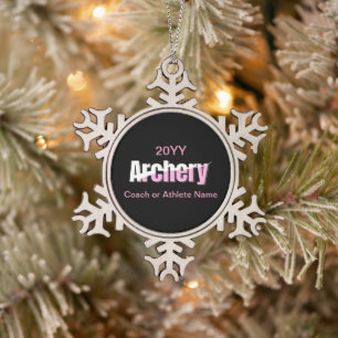 Girls Archery Abstract Typography Snowflake Pewter Christmas Ornament