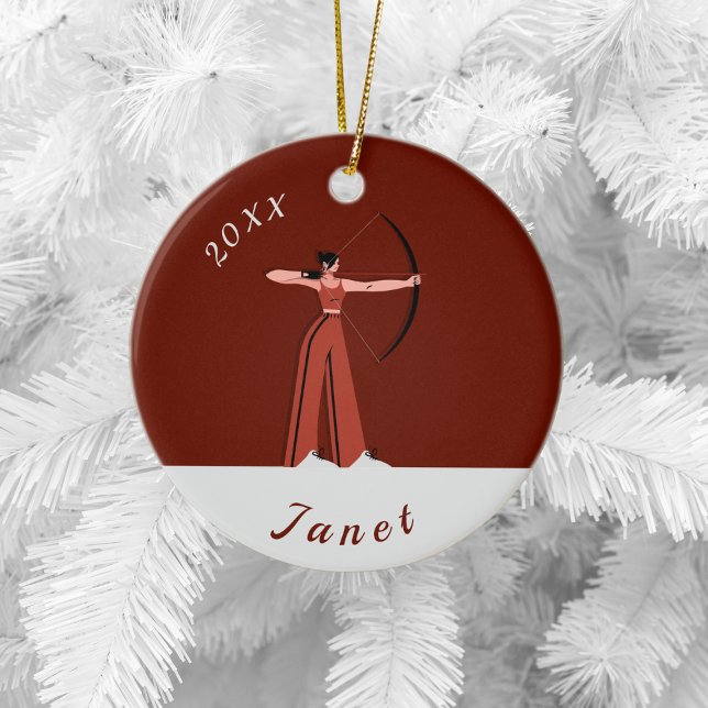 Girl's Archery Theme Bow Arrow Archers Name Dated Ceramic Ornament (Creator Uploaded)