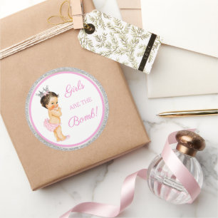 Girls Are the Bomb! Bath Gift Etc Pink Silver Classic Round Sticker