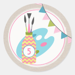 Girls Art Painting Birthday Party Invitation Classic Round Sticker