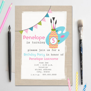 Girls Art / Painting Party Birthday Invitation