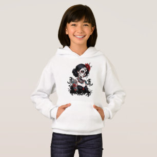Girls Artistic Floral Skull Hoodie - Vibrant Calav