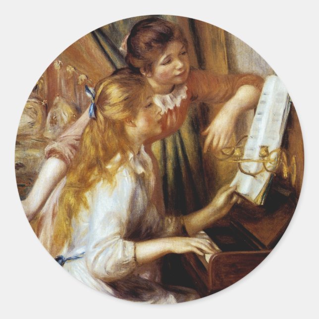 Girls at the Piano Classic Round Sticker (Front)