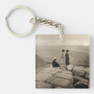 Girls Atop Khufu Pyramid in Egypt Sunrise 1920 Key Ring