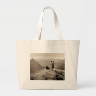 Girls Atop Khufu Pyramid in Egypt Sunrise 1920   Large Tote Bag