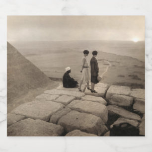 Girls Atop Khufu Pyramid in Egypt Sunrise 1920 Sparkling Wine Label