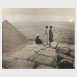Girls Atop Khufu Pyramid in Egypt Sunrise 1920 Wrapping Paper