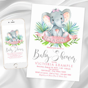 Girls Baby Elephant Baby Shower Invitations