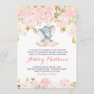 Girls Baby Elephant Baby Shower Invitations