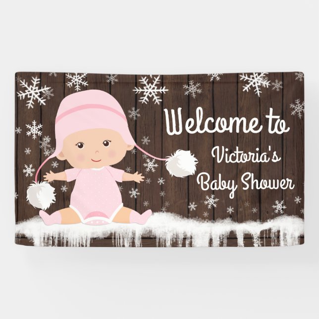 Girls Baby Its Cold Outside Baby Shower Banner (Horizontal)