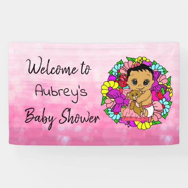 Girl's Baby Shower Banner, Ethnic Baby Girl Pink Banner (Horizontal)