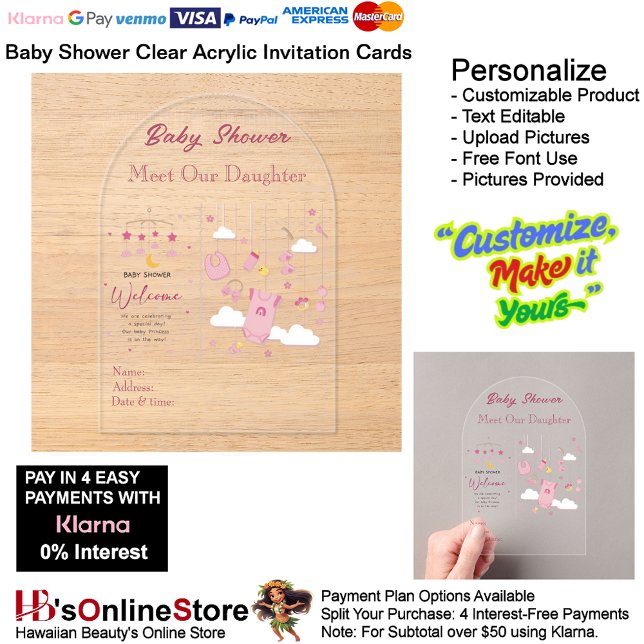 Girl's Baby Shower Birth Party Supplies Clear 26 Acrylic Invitations (Girl's Baby Shower Birth Party Supplies Celebrate Clear Acrylic Invitations 26.)