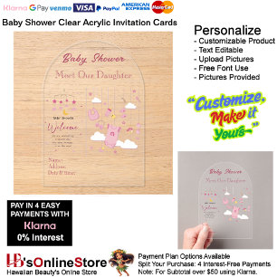 Girls Baby Shower Clear Acrylic Invitation Card 26