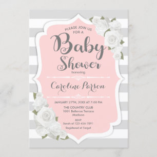 Girls Baby Shower Invitation - Pink Grey