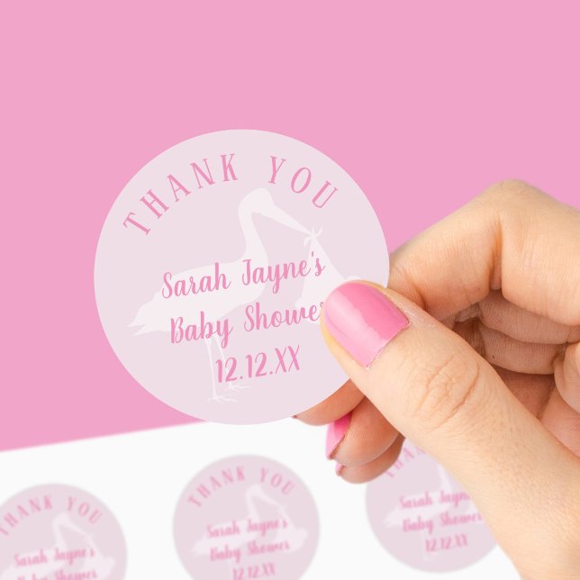 Girls Baby Shower Pink Stork Delivery Thank You Classic Round Sticker (Pink baby shower? Need stickers for that? Just add your details to these)