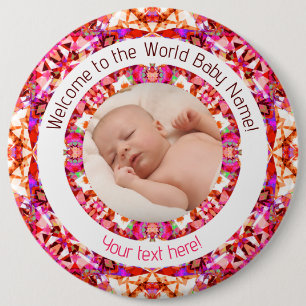 Girls Baby Shower Vibrant Pink Custom Photo Text 6 Cm Round Badge