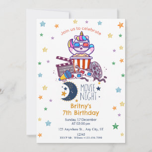Girl's Backyard Movie Night Birthday Party  Invitation