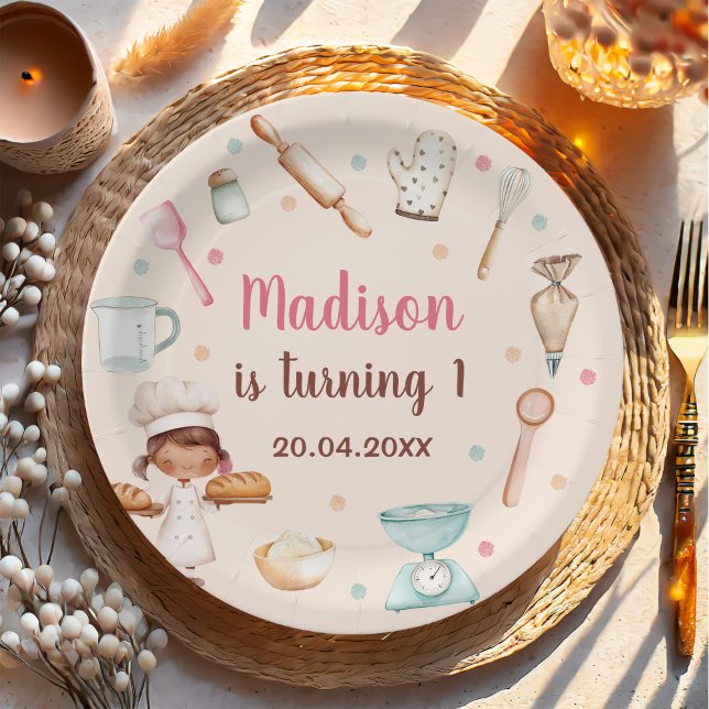 Girls Baking First Birthday Party Paper Plate (Creator Uploaded)