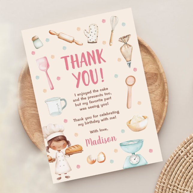 Girls Baking First Birthday Party Thank You Card (Creator Uploaded)