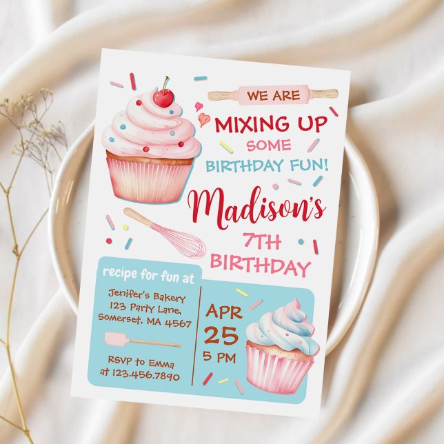 Girls Baking Party Cupcake Birthday Invitation (Creator Uploaded)