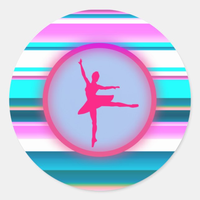 Girls Ballerina Dance Stripes   Classic Round Sticker (Front)