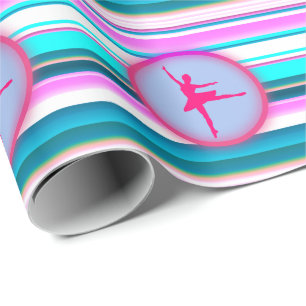 Girls Ballerina Dance Stripes  Wrapping Paper