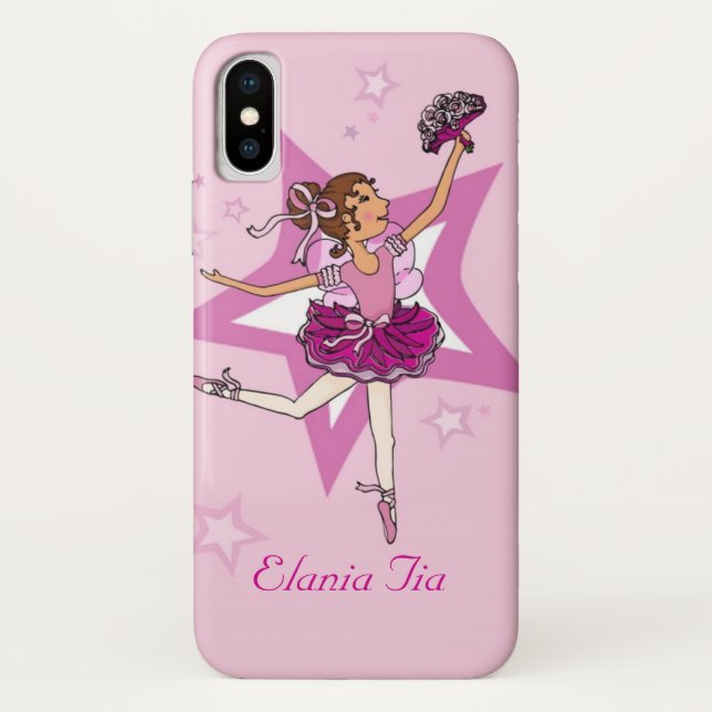 Girls ballerina pink dark hair name case (Back)